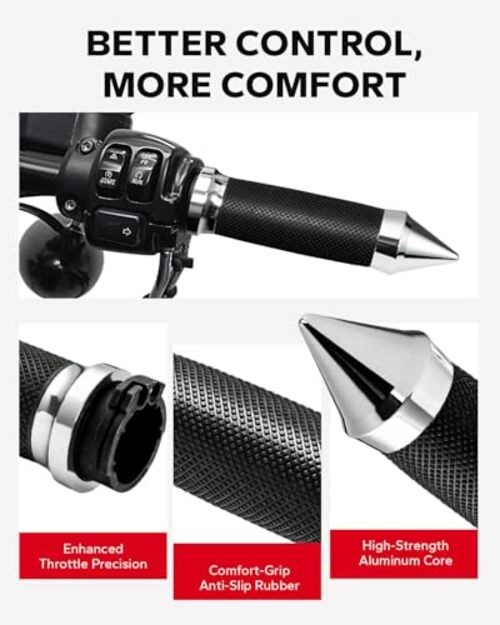 1inch Handlebar Grips, Cable Throttle Control Hand Grips Fit for Harley Chrome