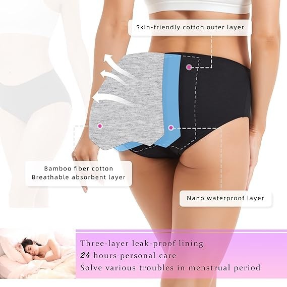5Pack High Absorbency Incontinence Underwear for Women Washable Leakproof Pantie