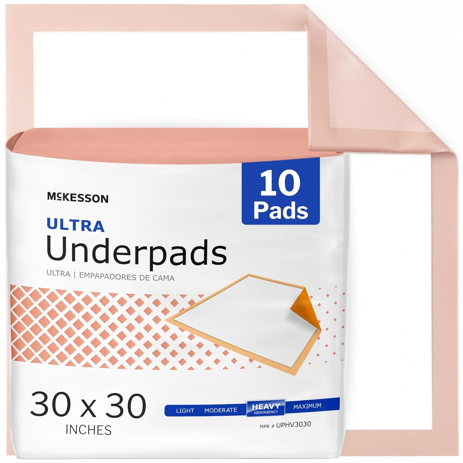 Ultra Underpads, Incontinence, Heavy Absorbency, 30 in X 30 In, 10 Cou