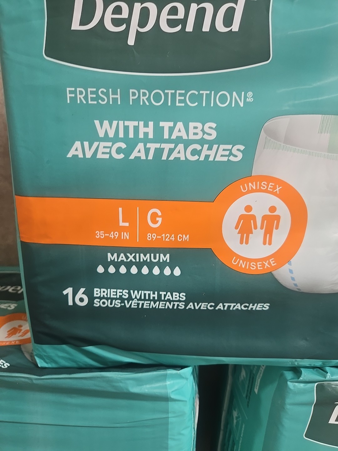 Depend Incontinence with Tabs Maximum Absorbency Unisex Large 14 Ct. OPEN BOX
