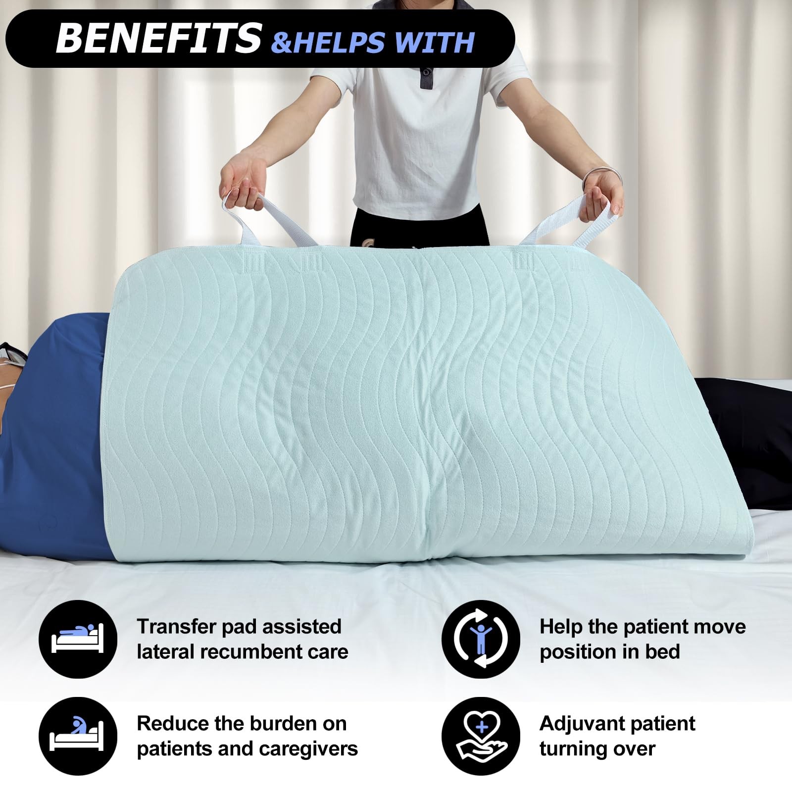 2 Pack Bed Pads for Incontinence Washable Positioning Bed Pad with Handles, R…
