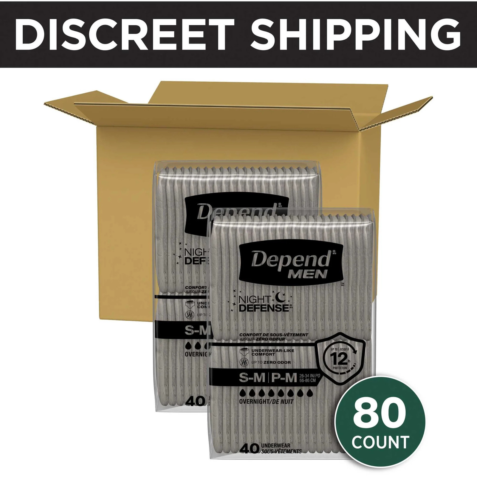 Depend Night Defense Incontinence Underwear for Men, Adult Diapers, S/M, 80 Coun