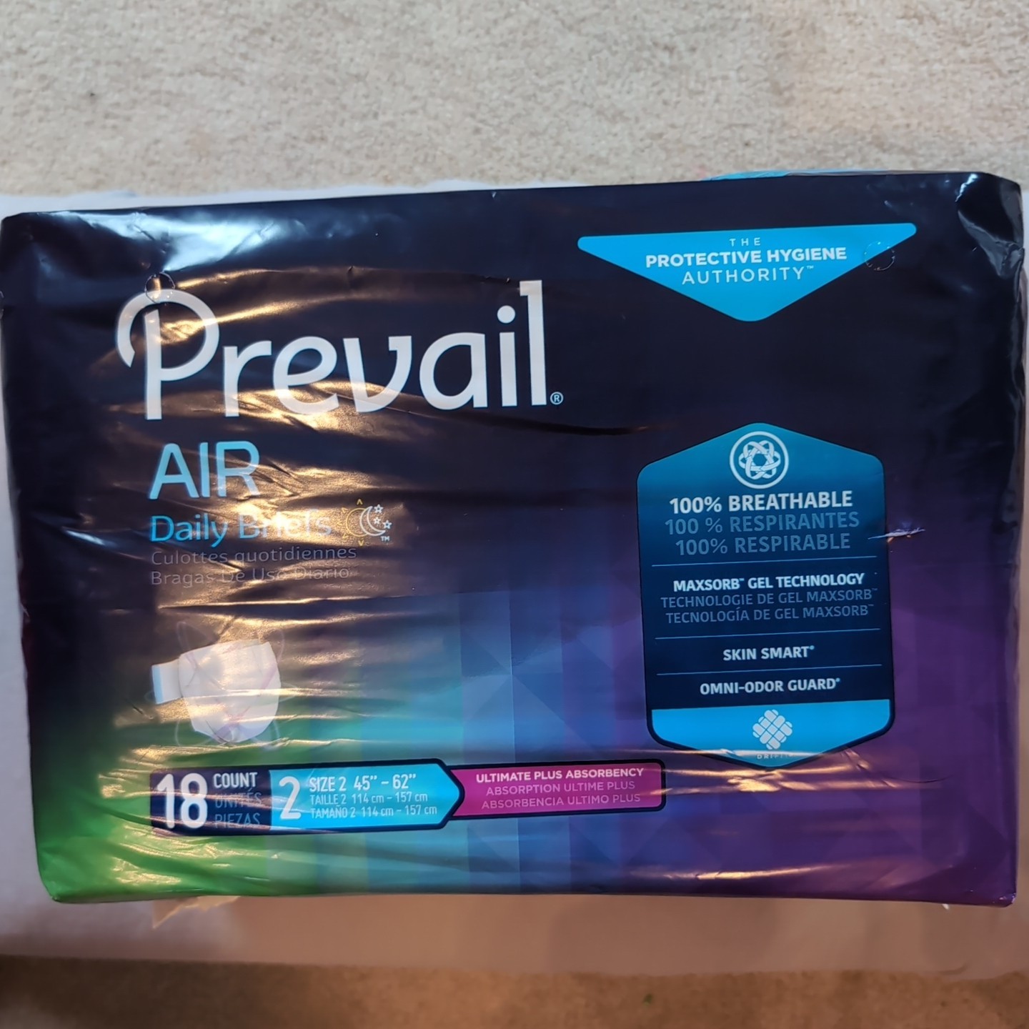 Prevail daily briefs 72 count (Size 2) 45″- 62″