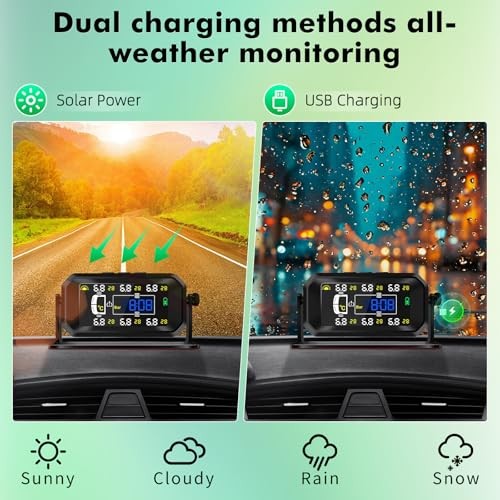 RV TPMS, Solar USB Tire Monitor for RV Trailer Truck, 144PSI with 6 Sensors |