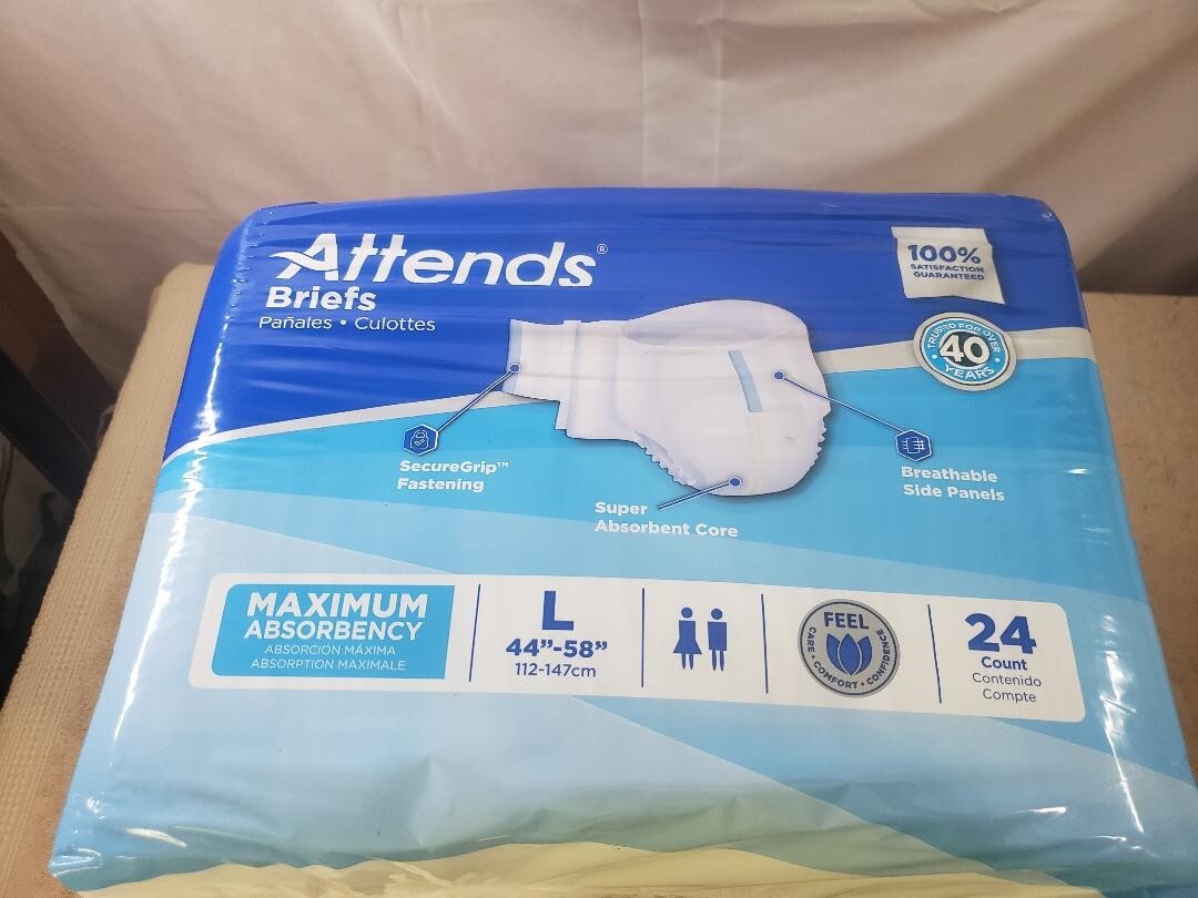 2 PACKS ~ ATTENDS BRIEFS Contoured MAXIMUM Absorb 48 TOTAL Ct NEW LARGE