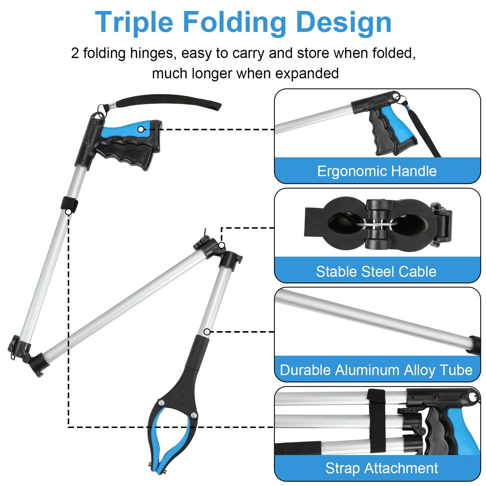 Housolution Reacher Grabber Tool, 43″ Extra Long Grabbers for Elderly, Blue