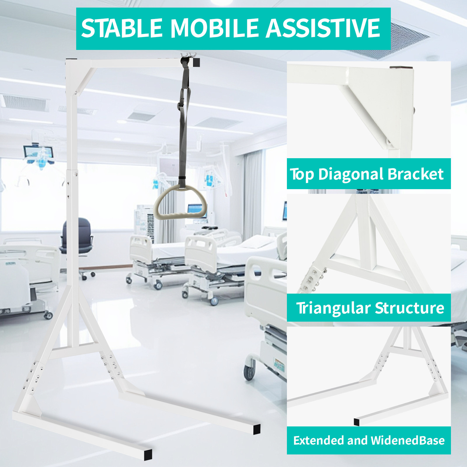 Trapeze Bar for Bed Mobility, Heavy Duty Pull Up Assist Bar with Floor Stand