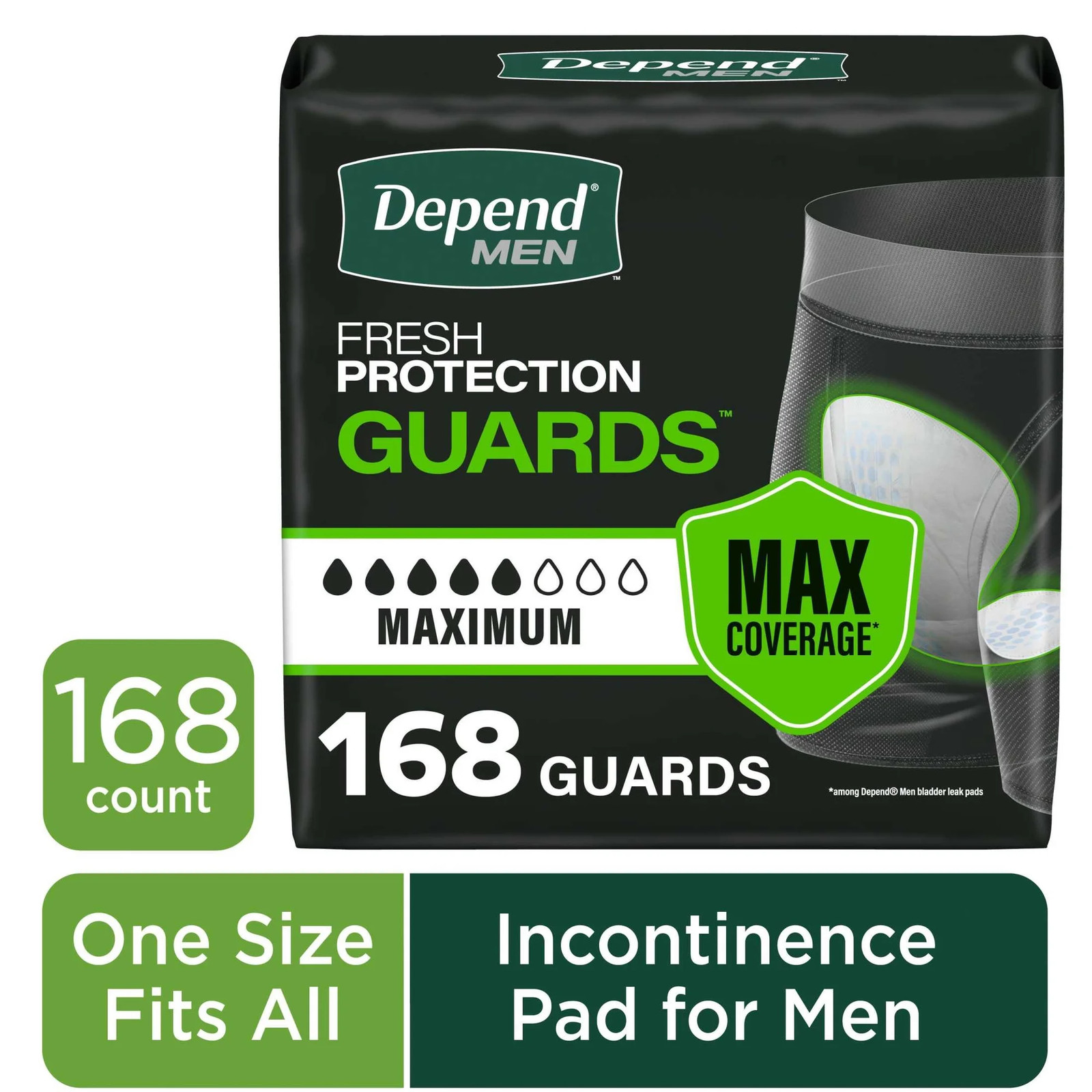 Depend Guards Incontinence Pads for Men, Maximum Absorbency, 168 Count