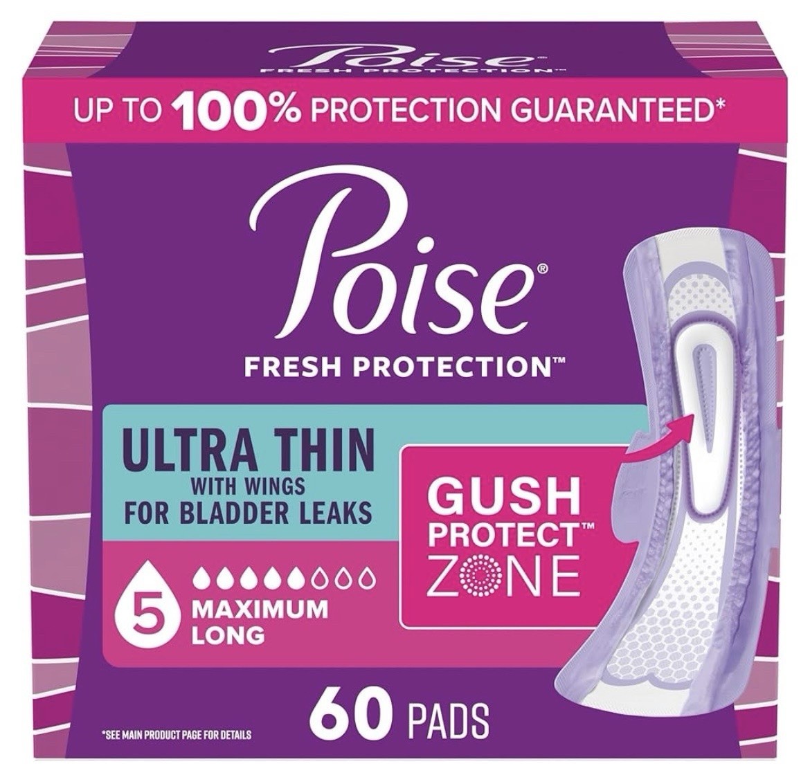 Poise 60 Count #5 Women’s Incontinence Pads Bladder Leaks Postpartum Maximum