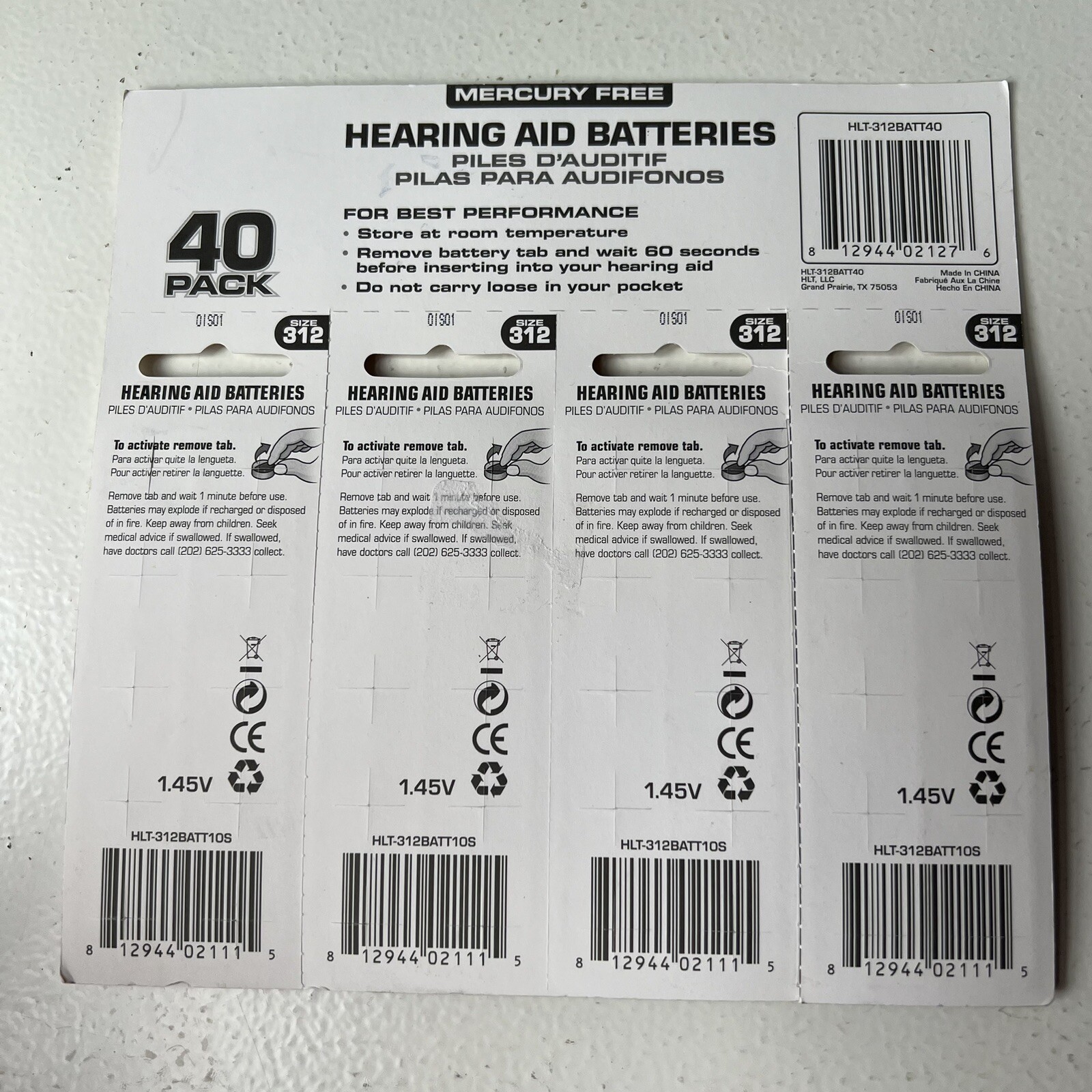 Kirkland Hearing Aid Batteries Sz 312 (Exp.5/27) Mercury Free 8 X 2 Packs= 16 ct