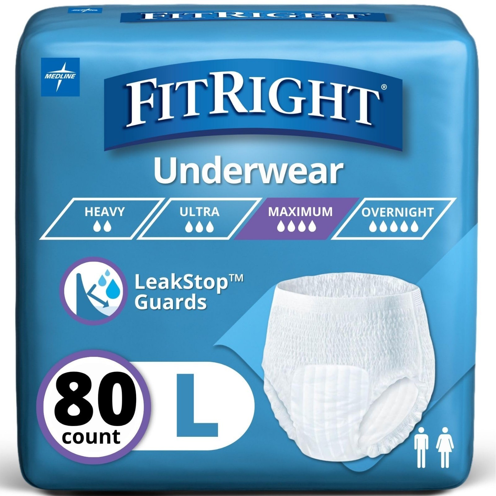 FitRight Super Adult Incontinence Underwear Maximum Large 40″-56″ 80 Count (4×20