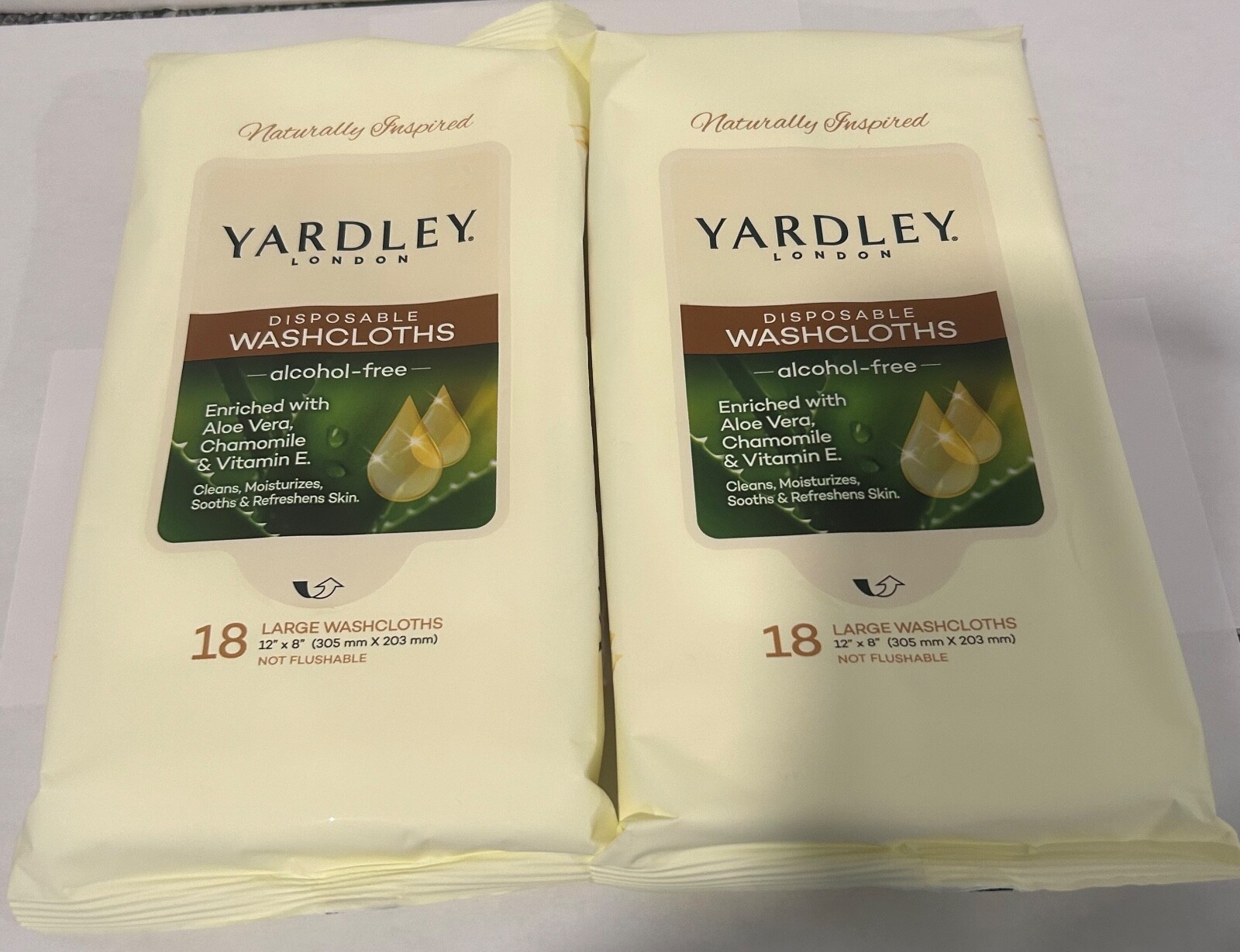 Body Wipe Lot of (2) Yardley London Large Body Disposable Washcloths (18ct each)