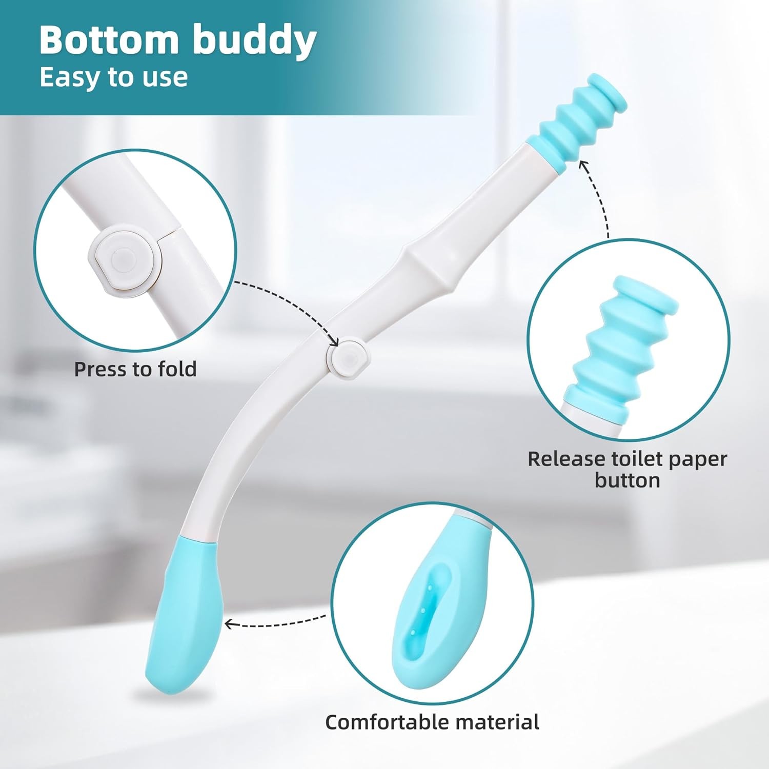 Portable Toilet Aids for Wiping – 15.7” Press to Fold Long Reach Comfort Bott…