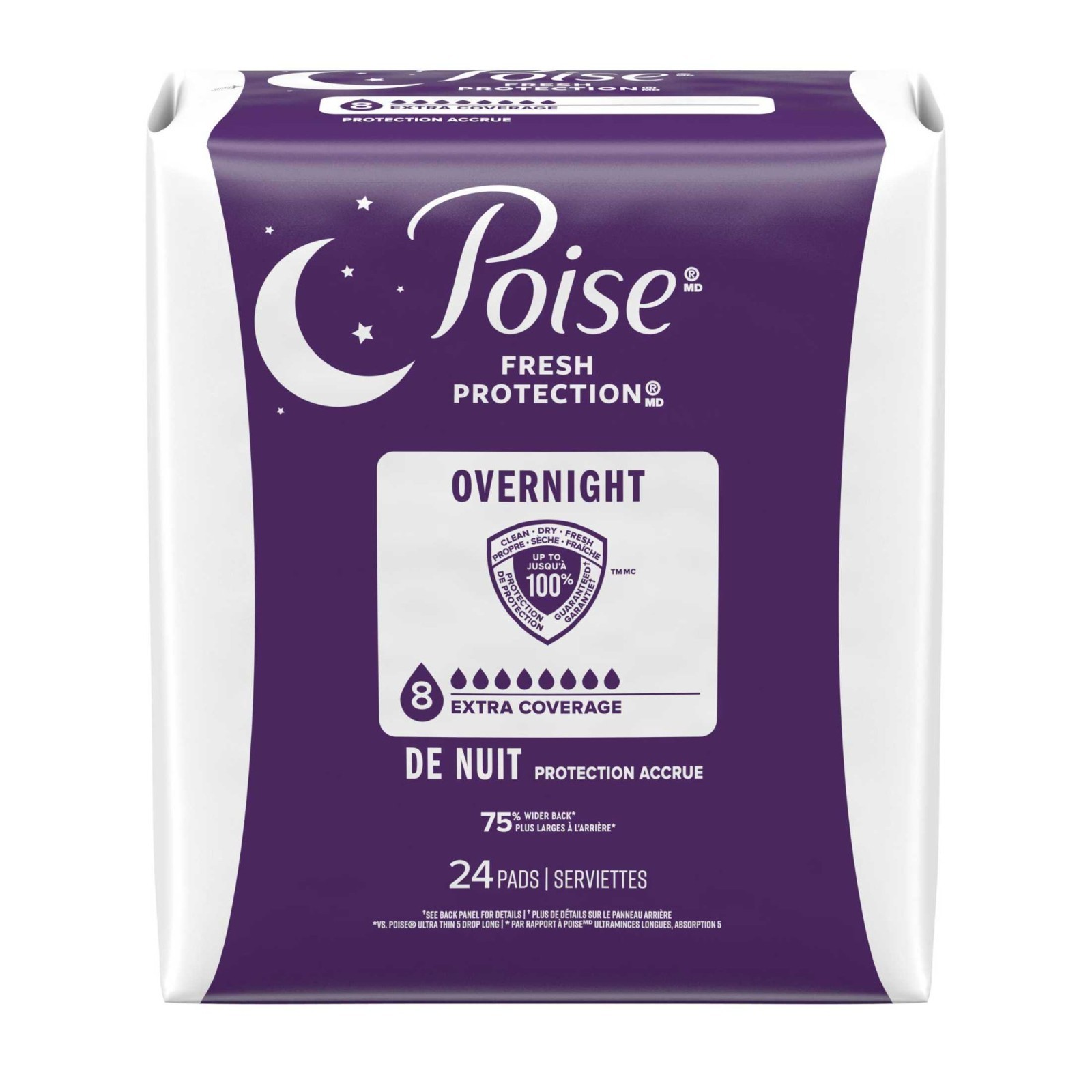 Poise Overnight Postpartum Incontinence Pads 8 Drop Extra Coverage 96ct 4 Pack