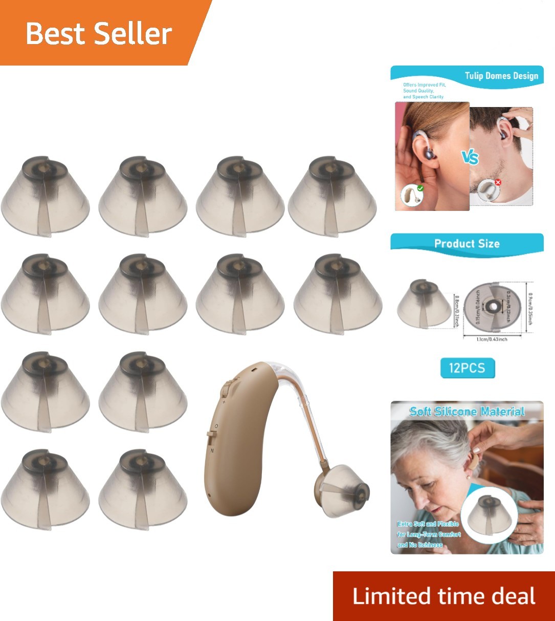 12 Pcs Resound & Phonak-Compatible Hearing Aid Domes – Comfortable Silicone Tips