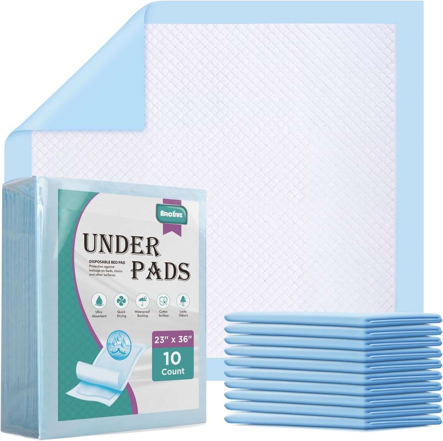 Non-Slip Leak-Proof Bed Pads 23″ x 36″ – 10 Count for Adults, Kids & Pets
