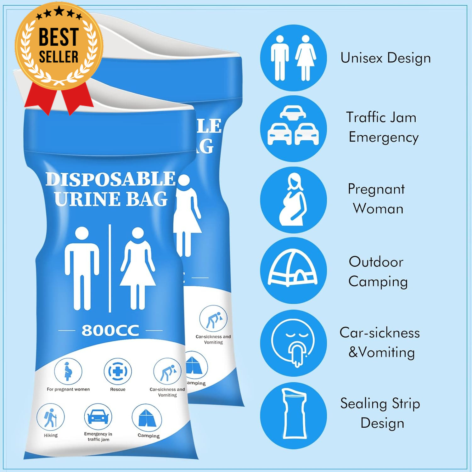 Disposable Urine Bag 12 PCS 800ML Emergency Portable Urinal for Travel Camping