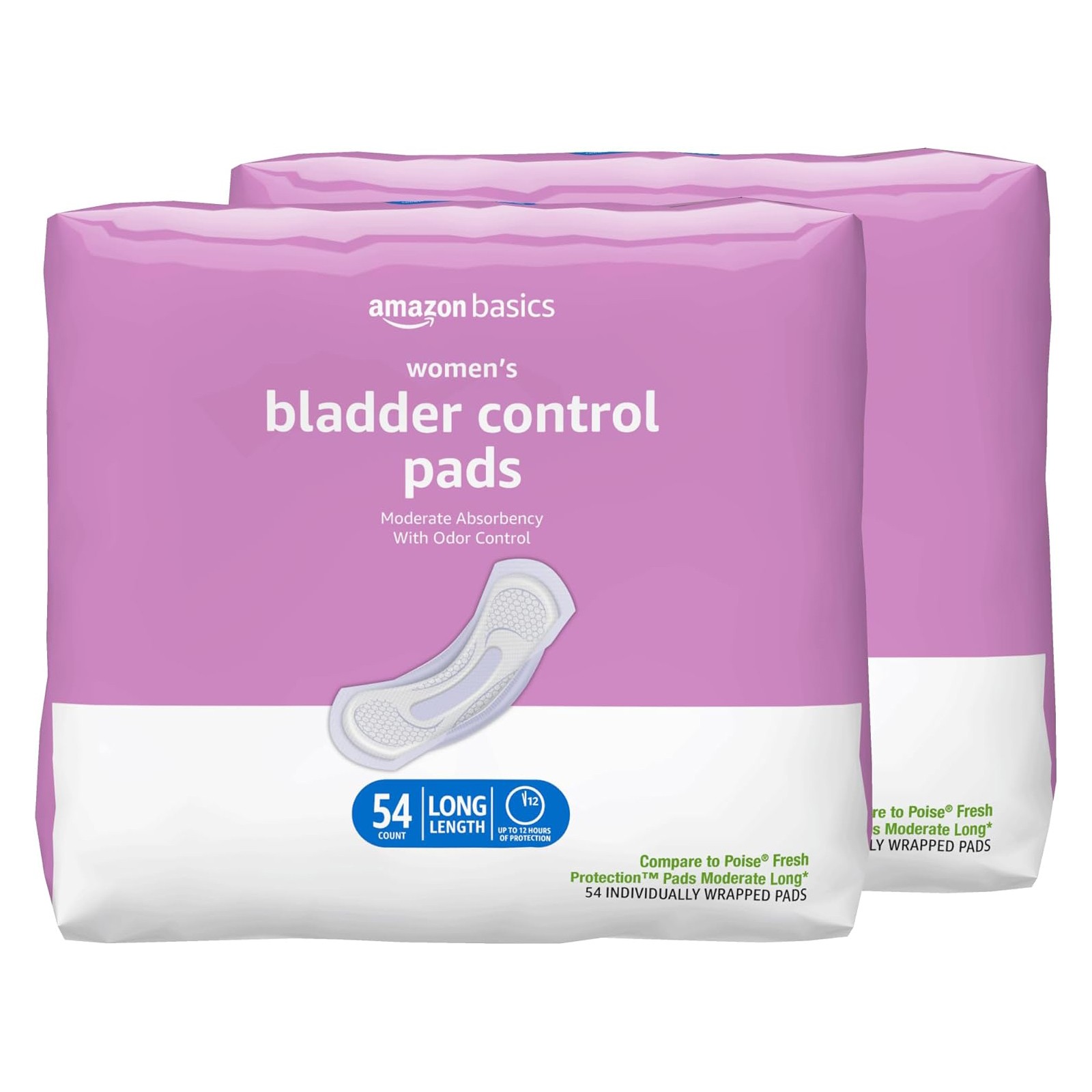 Amazon Basics Womens Incontinence Pads, Moderate Absorbency, Long Length, 108 Ct