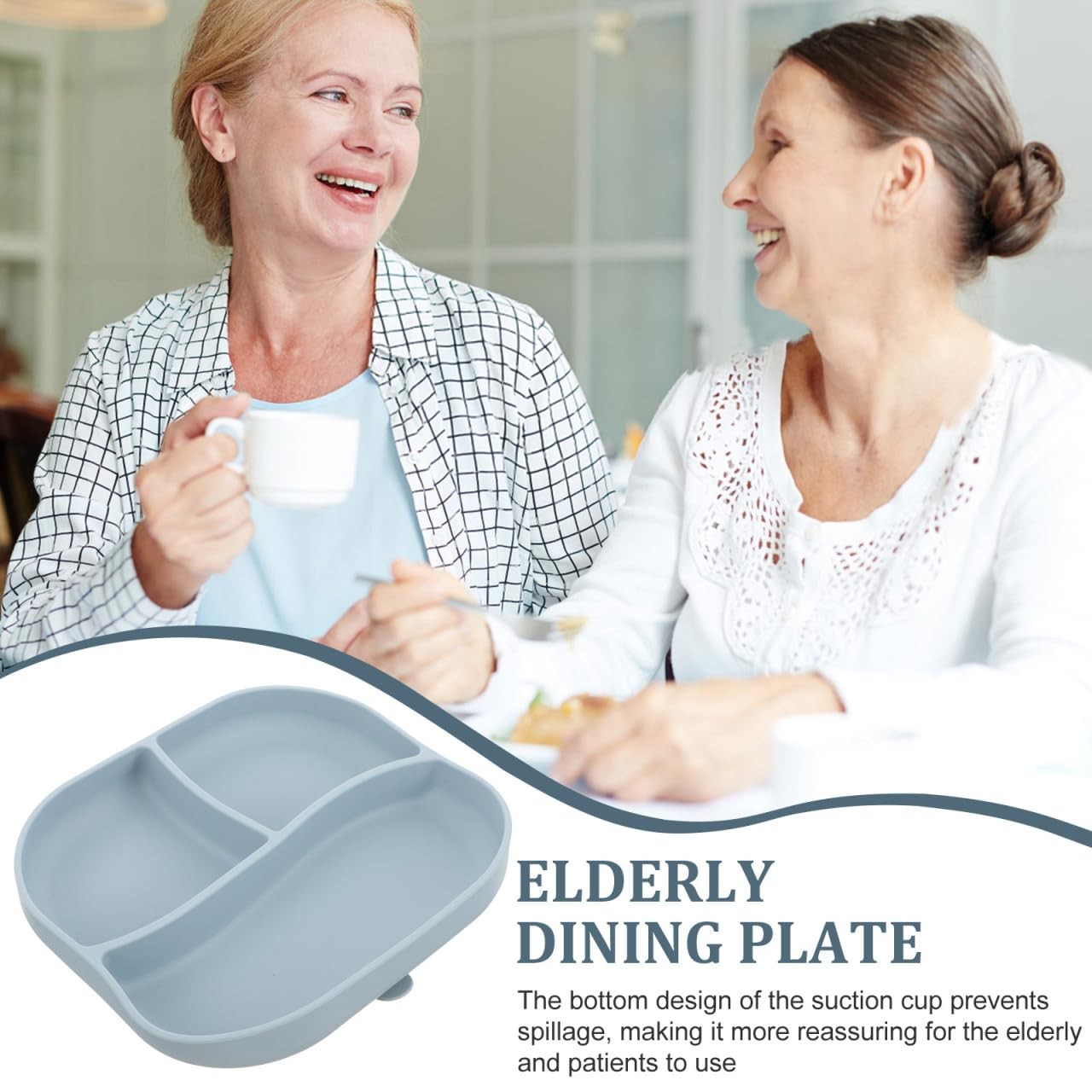 Multi-Grid Silicone Suction Plate for Elderly Divided Food Tray Strong Suctio…