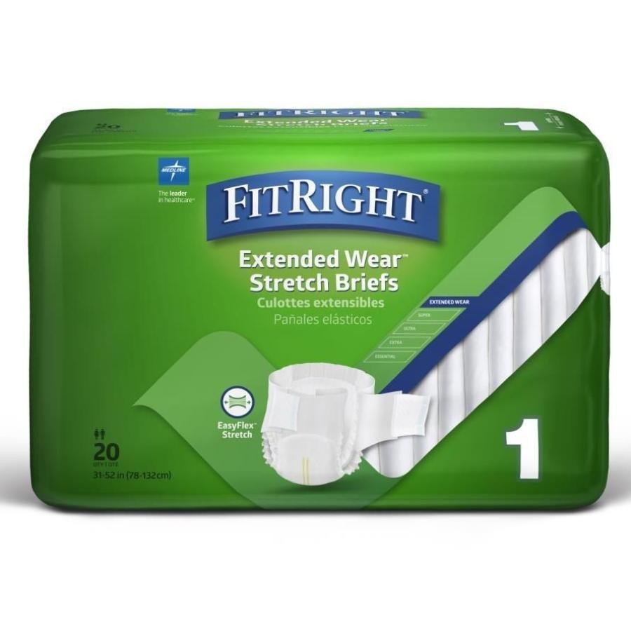 FitRight Extended Wear Stretch Briefs Size 1 31-52″ Waist Overnight ency 80