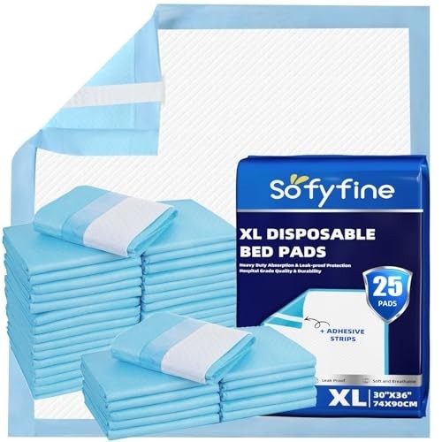 30″x36″ Extra Large Disposable Bed Pads with Adhesive – Heavy Duty Waterproof Un