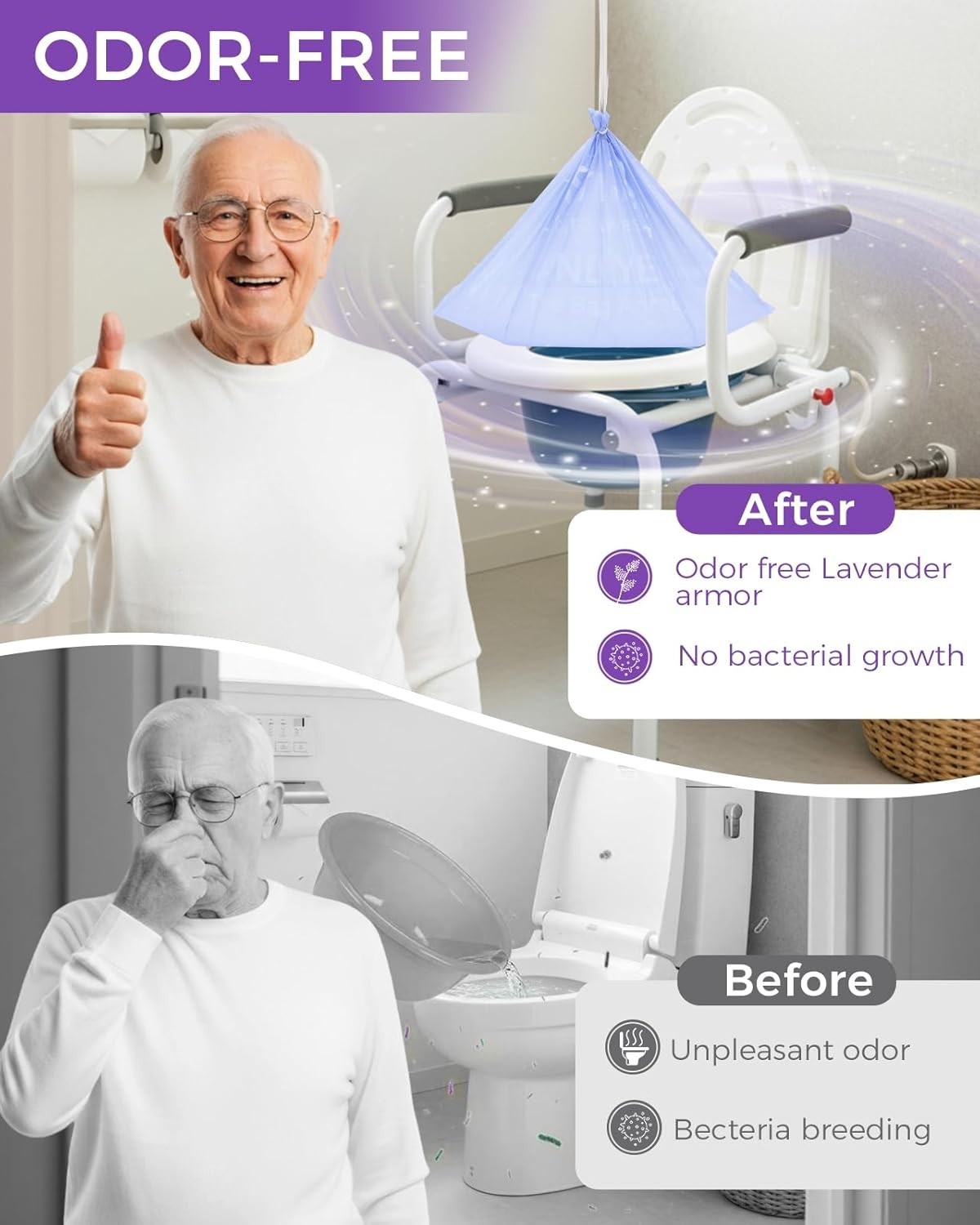 Bedside Commode Liners with Absorbent Pads, Tear-Free Leak-Proof Commode Line…