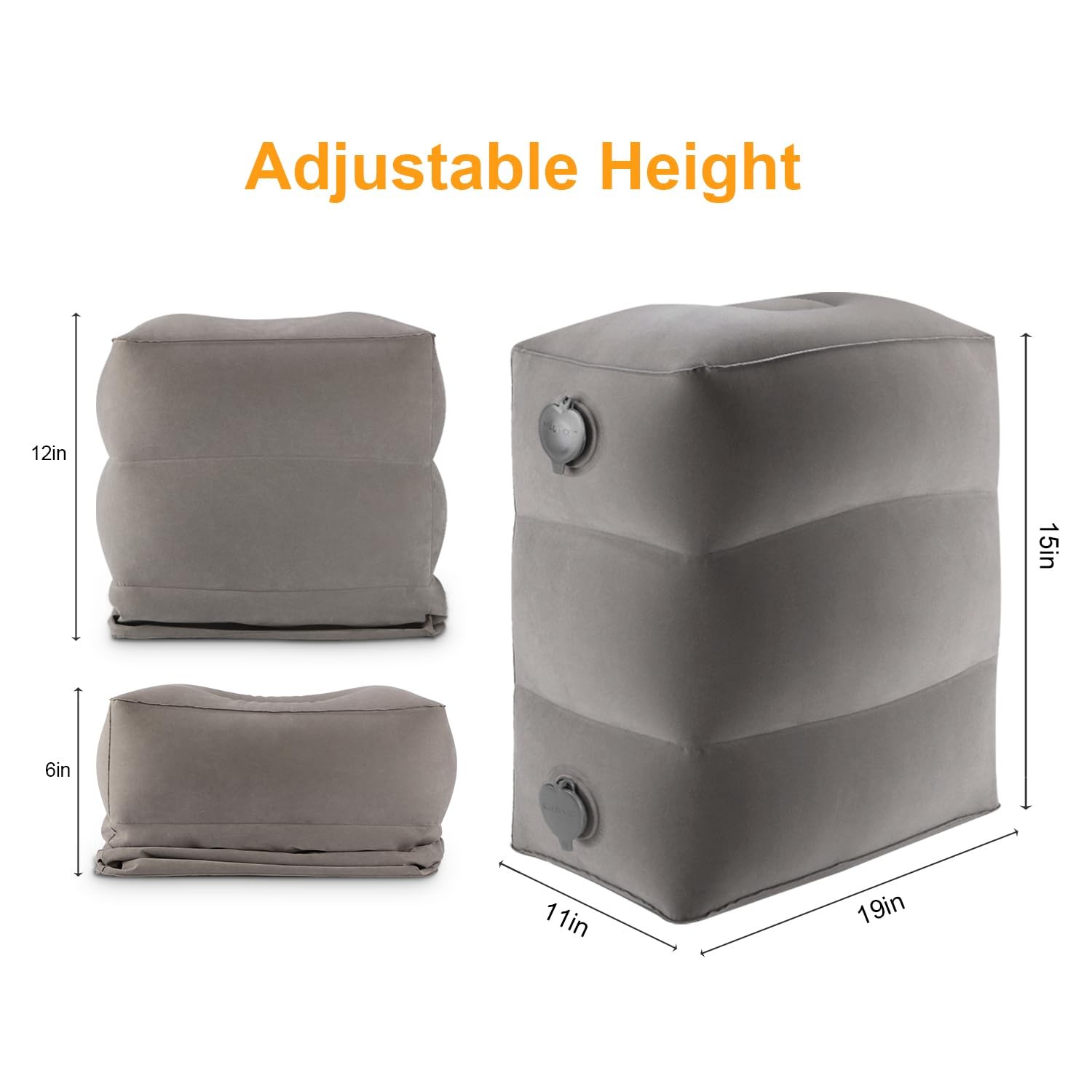 Inflatable Travel Foot Rest Pillow, Kids Airplane Bed, 1 Pack, Grey