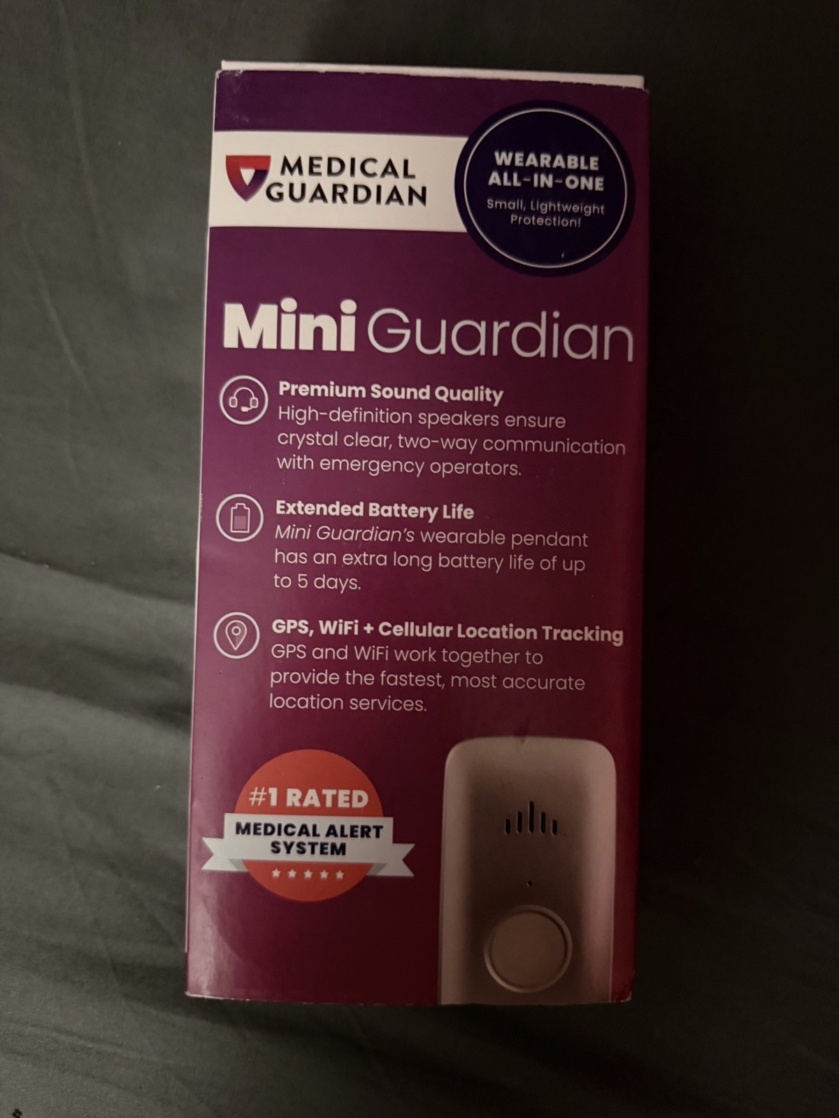 Medical Guardian Mini Guardian Mobile GPS Alert Device Purple WiFi 2-Way Comm