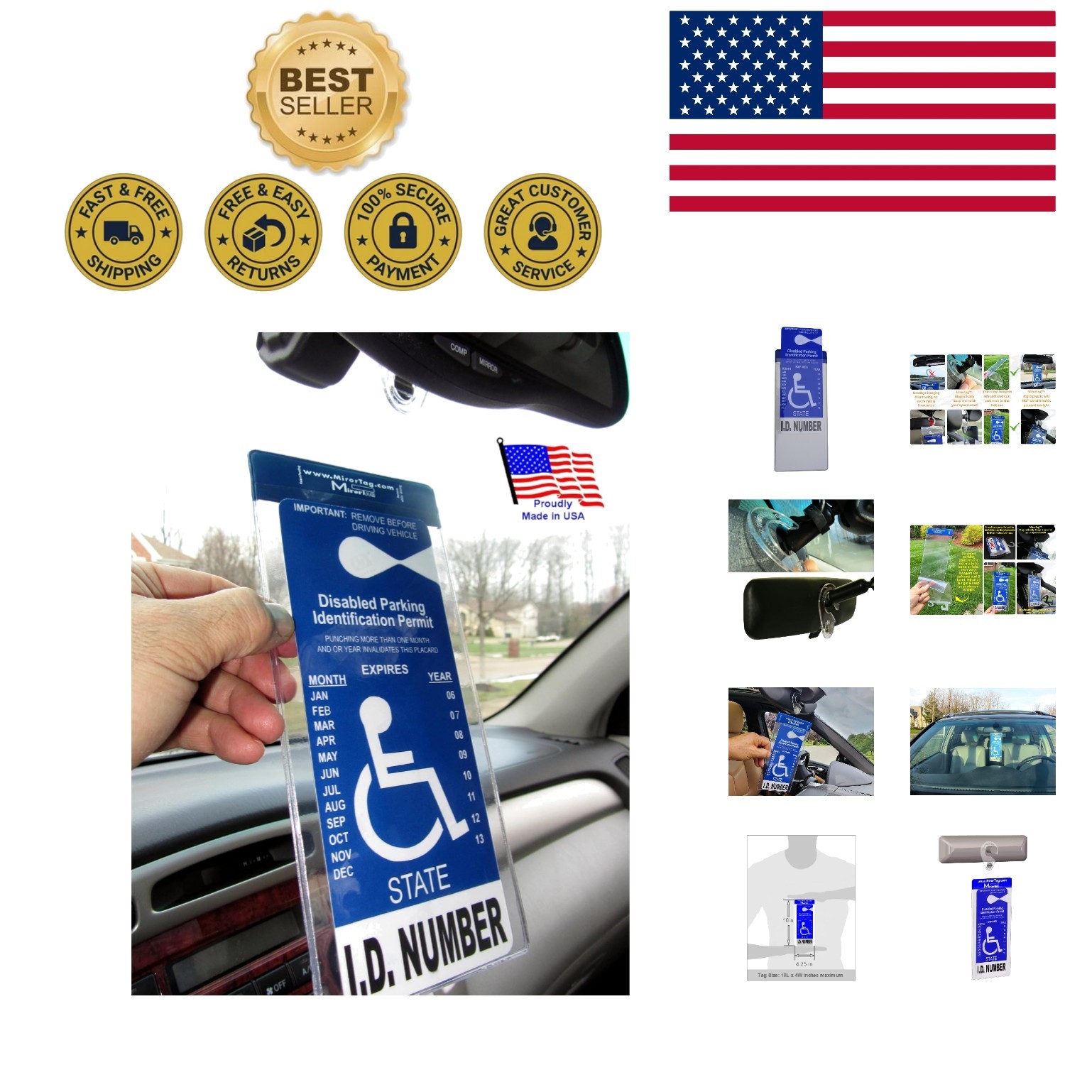 Elegant Magnetic Hook Holder for Disabled Parking Placards – 10″ L x 4.25″ W