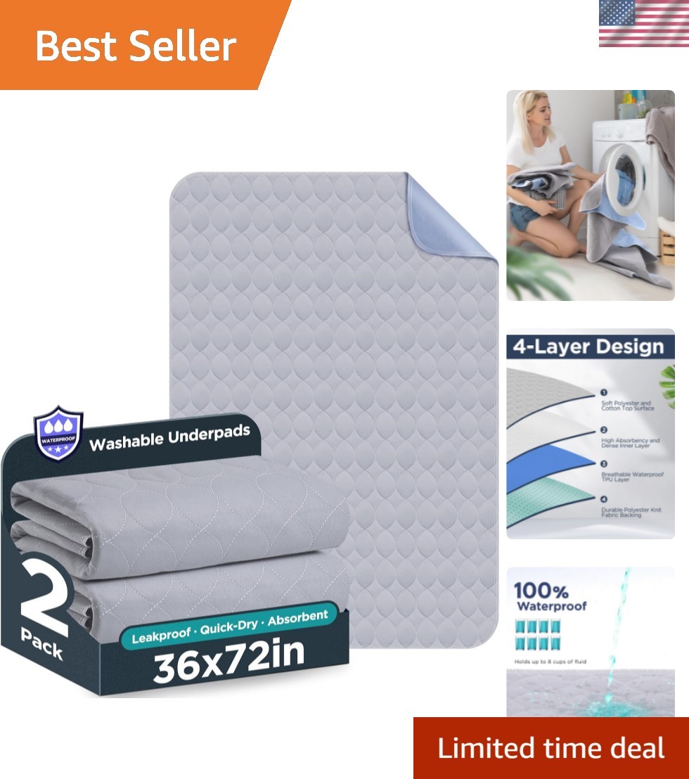 Washable Bed Pads 36″ x 72″ – 2 Pack, Grey, Waterproof Bed Pads for Incontine…