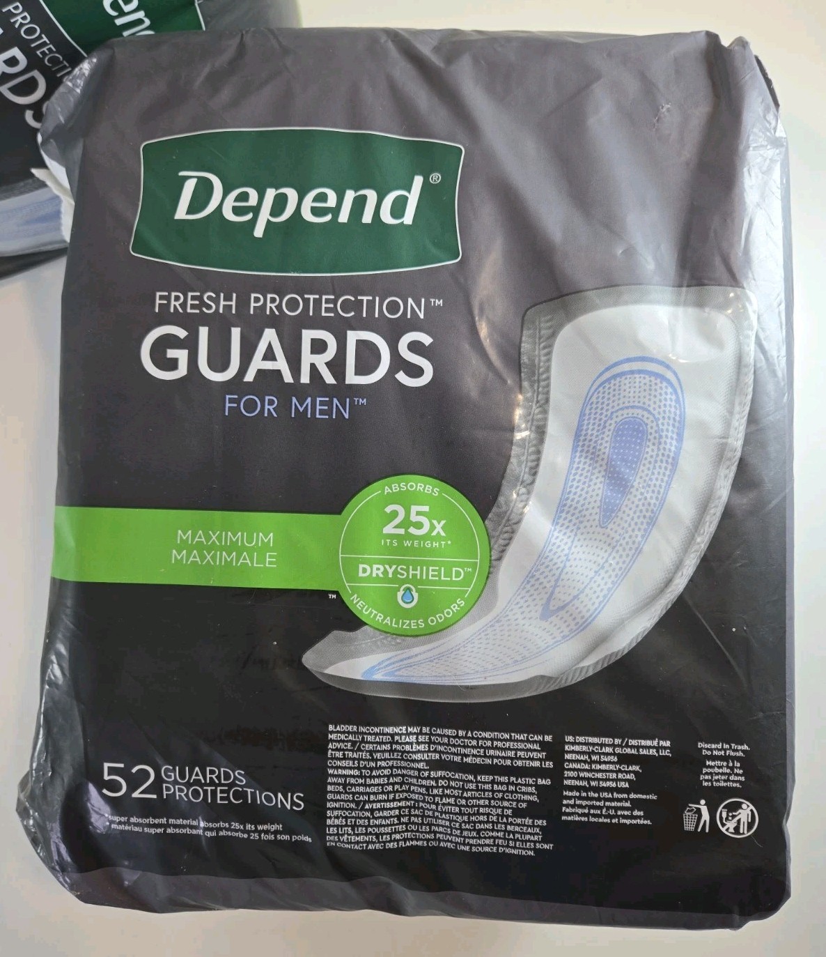 104 Depend Incontinence Guards/Bladder Pads for Men Maximum Absorbency (2 Packs)