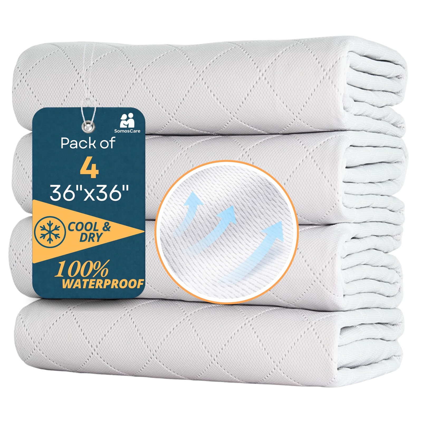 Washable Underpads 36×36 Inch Reusable Bed Pads Waterproof Absorbent 4 PCS