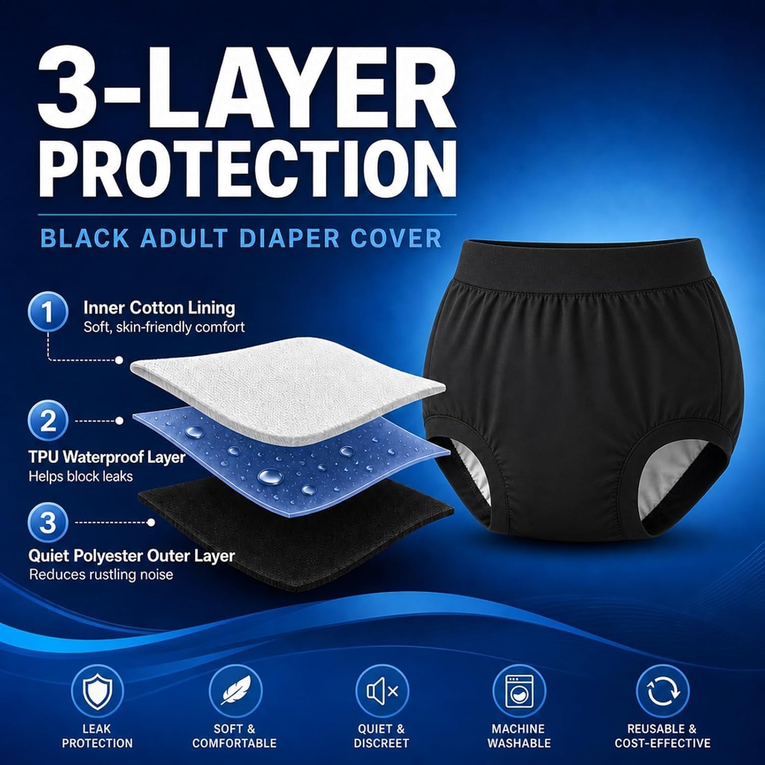 AQX Adult Diaper Cover Waterproof Reusable Incontinence Pants High Waist XL
