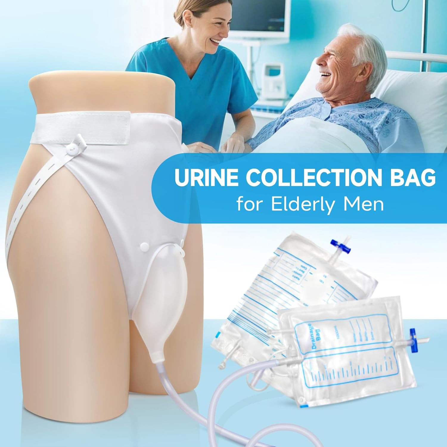 Catheter for Men, Urine Collection Bag for Elderly Men Male Age 80, Reusable Por