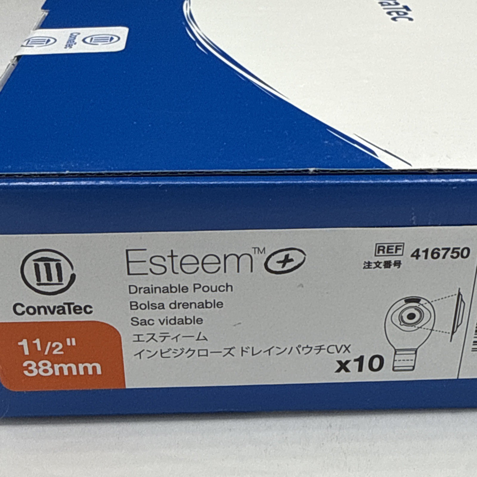 10 Convatec 416750 Esteem Drainable Pouch 1-1/2″ (38mm) 1Pc Convex 2030 12″ Long