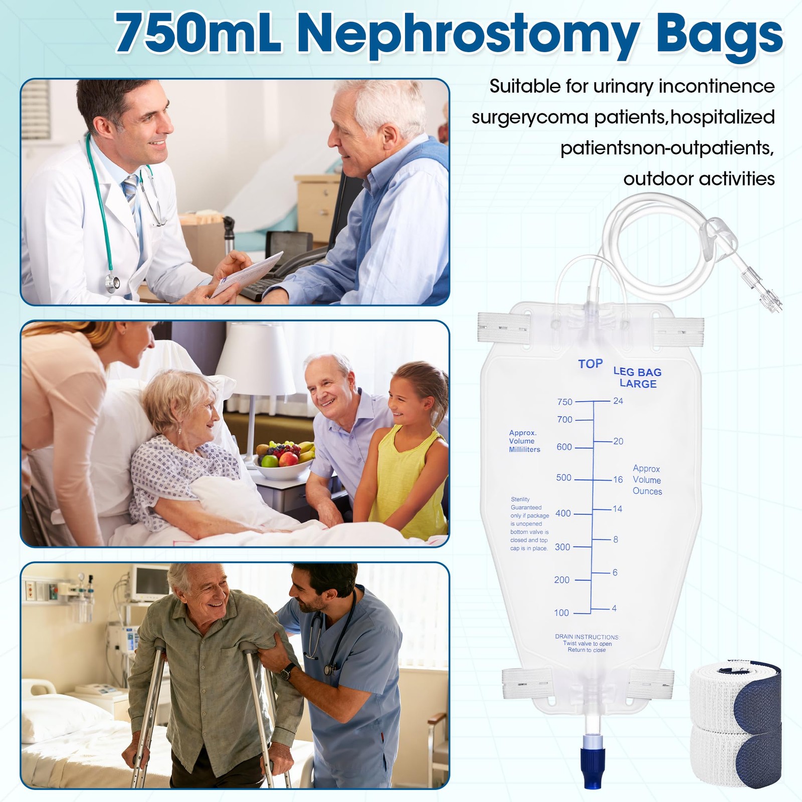 750ml Nephrostomy Bags, 3 Pack Urine Drainage Bag, Clear Bags with 24″ Silico…