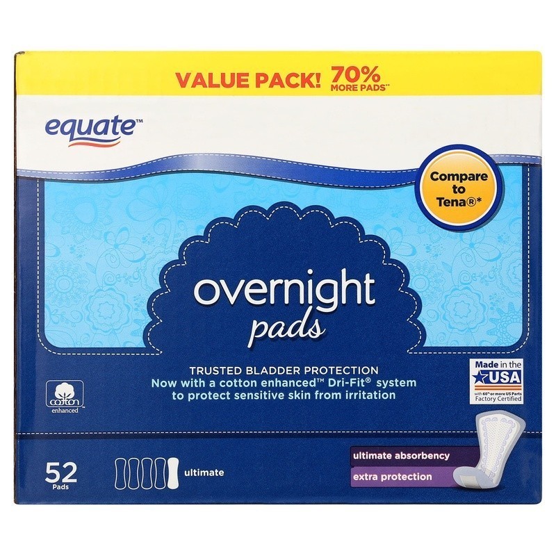 Women’s Overnight Incontinence Pads Ultimate Absorbency 52 Count Leak Protection