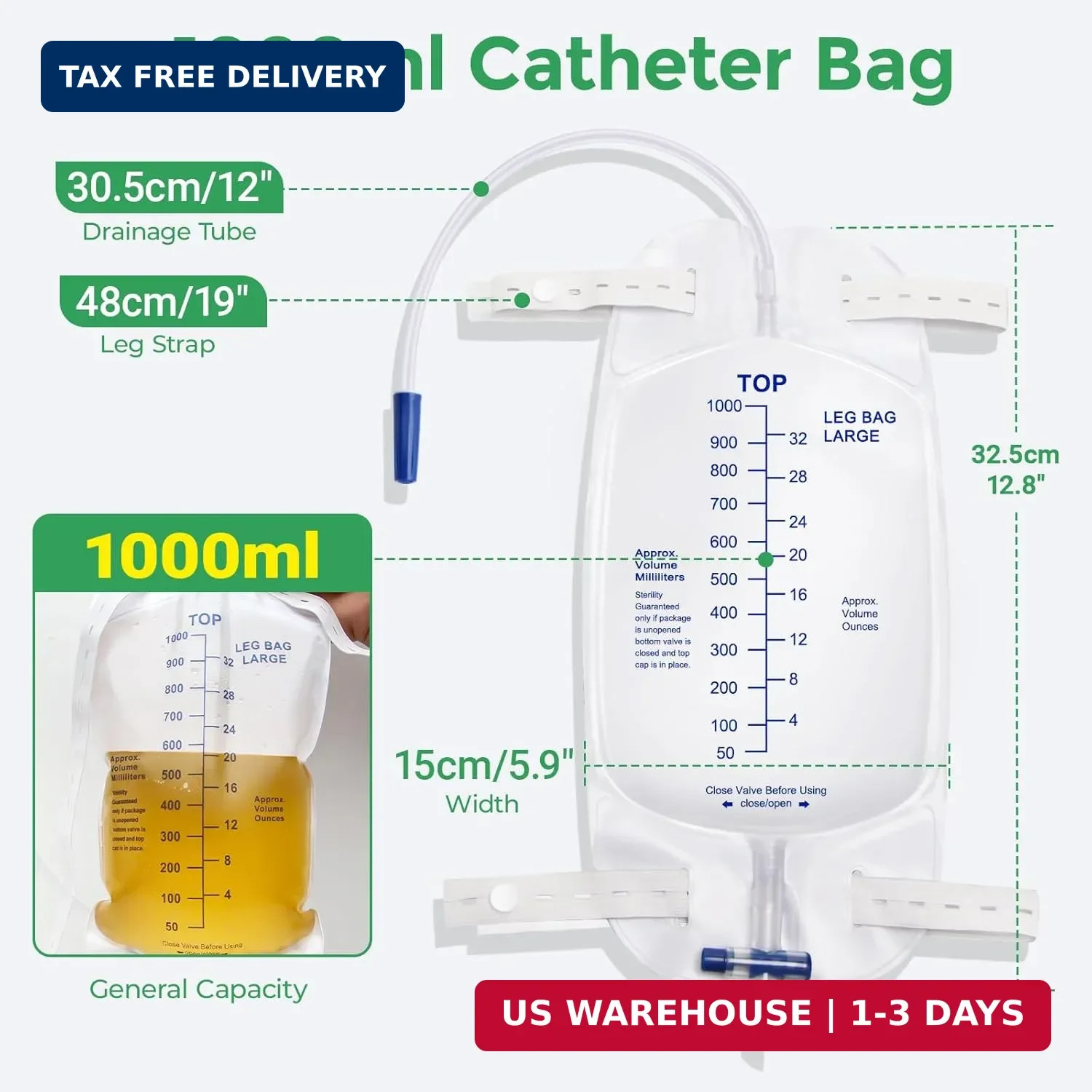 Foley Catheter Leg Bags for Men with 6 Pack, Catheter Bags 1000ml for Men, Urine