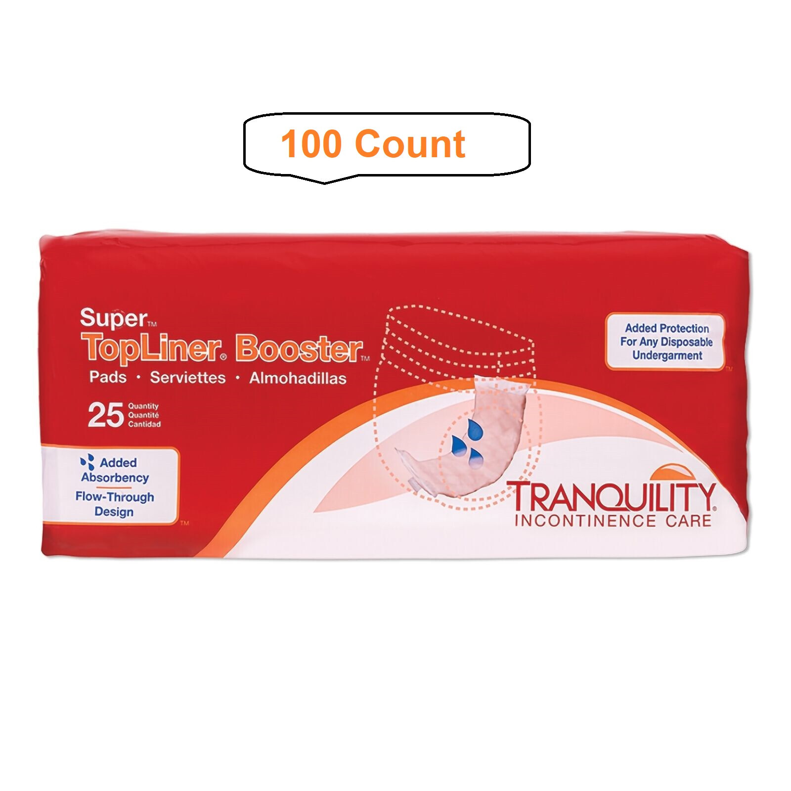 Tranquility TopLiner Super Booster Pad, 4-1/4 X 15 Inch Heavy Absorbency 100/Pak