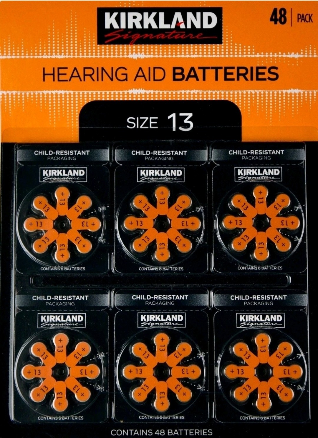 Kirkland Signature Hearing Aid Batteries Size Format 13, 1.45 Volt, 48 Pack