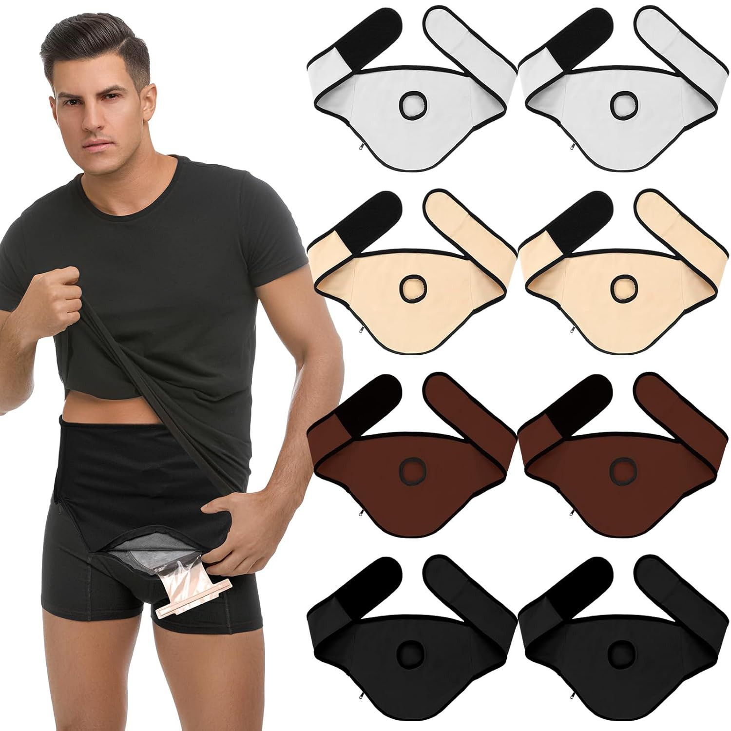 8 Pcs Ostomy Belt Bag Cover with Adjustable Elastic Ostomy Support Belt and Inne