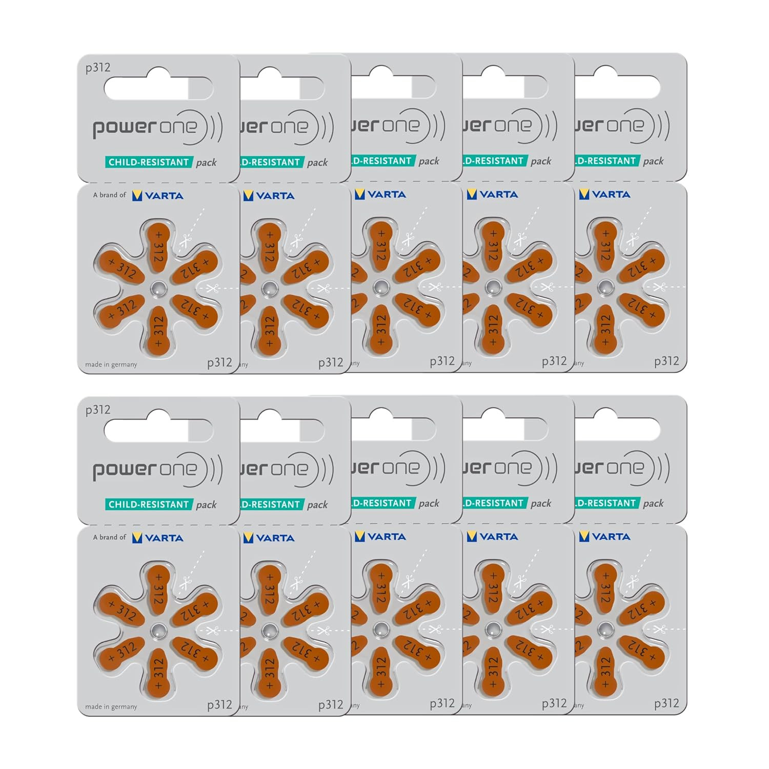 Powerone Hearing Aid Batteries No Mercury Size 312, PR41 (60 Batteries) + Batter