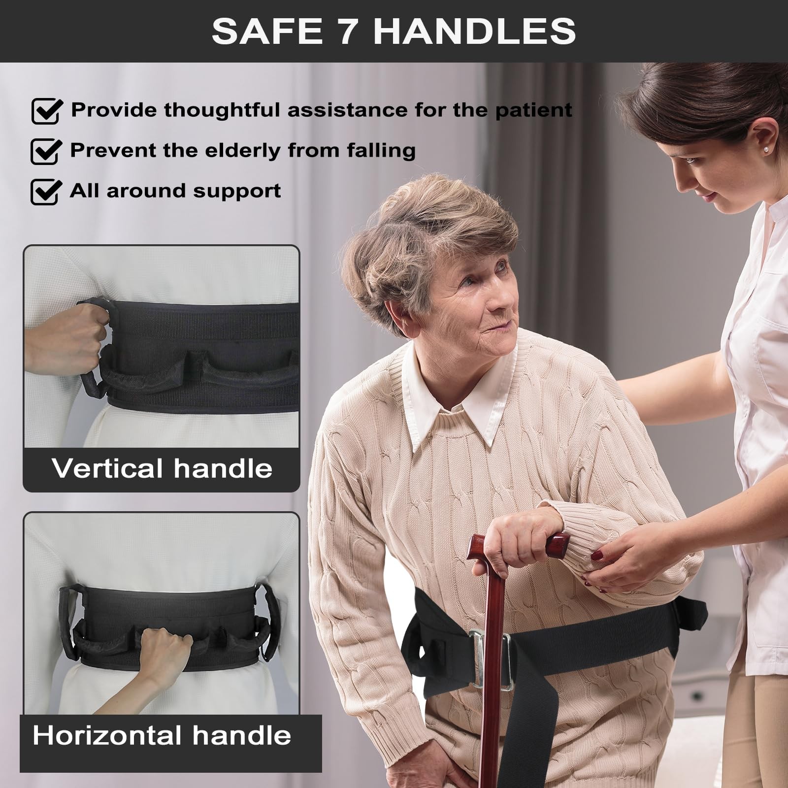 Gait Belts for Seniors, Transfer Belt with Handles, Gate Medical Black