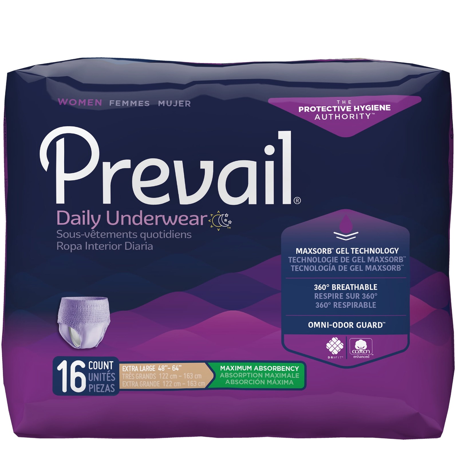 Prevail Daily Underwear Women XL 48″-64″ 16ct Max Absorb Omni-Odor Guard