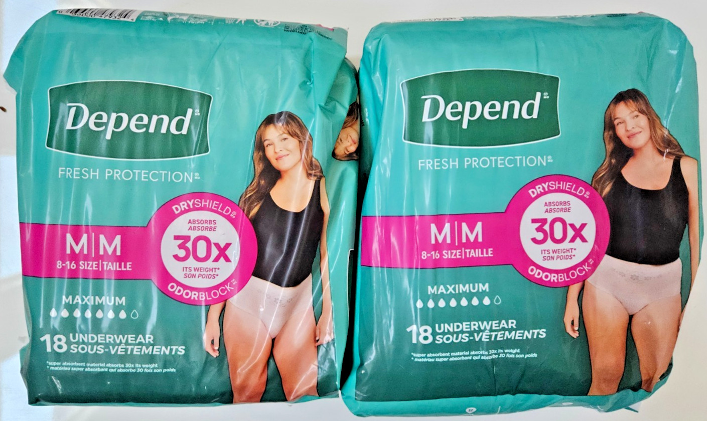 Depend 18 Cnt Fresh Protection Adult Diapers Underwear for Women Medium 2 Pack