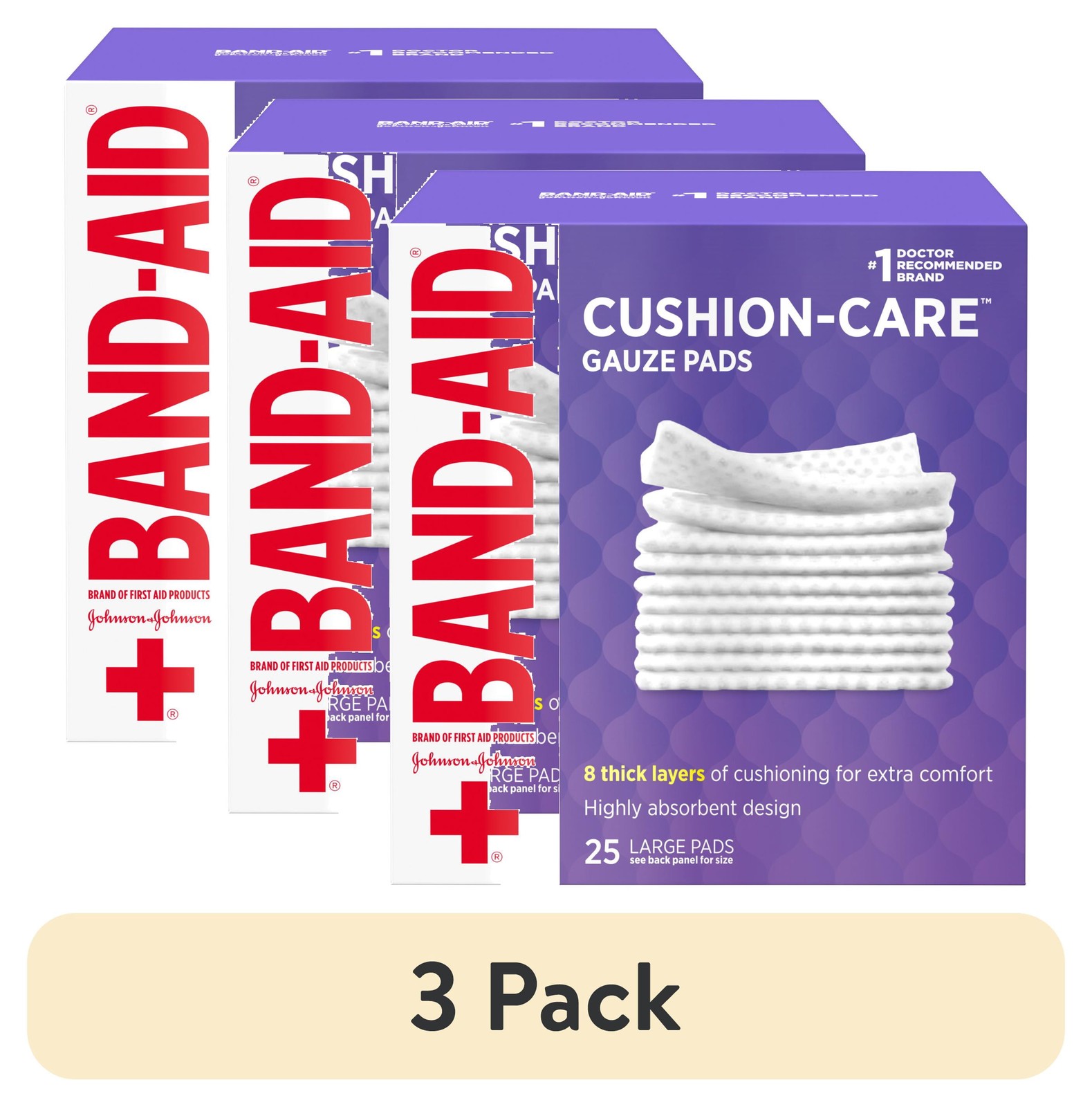 (3 pack) Large Cushion Care Thick Gauze Pads, 4 in x 4 in, 25 Count