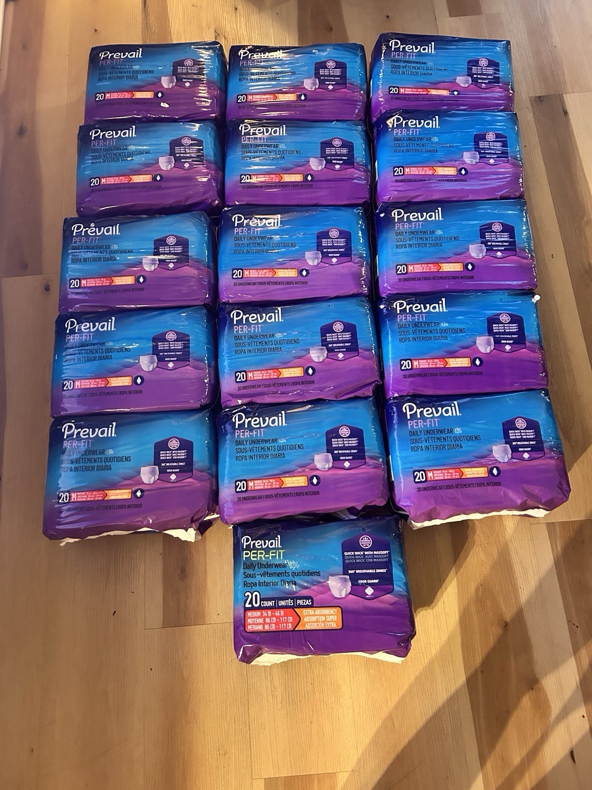 Prevail Per-Fit Daily Underwear, Size M, 20ct each pack (16 Packs Available)