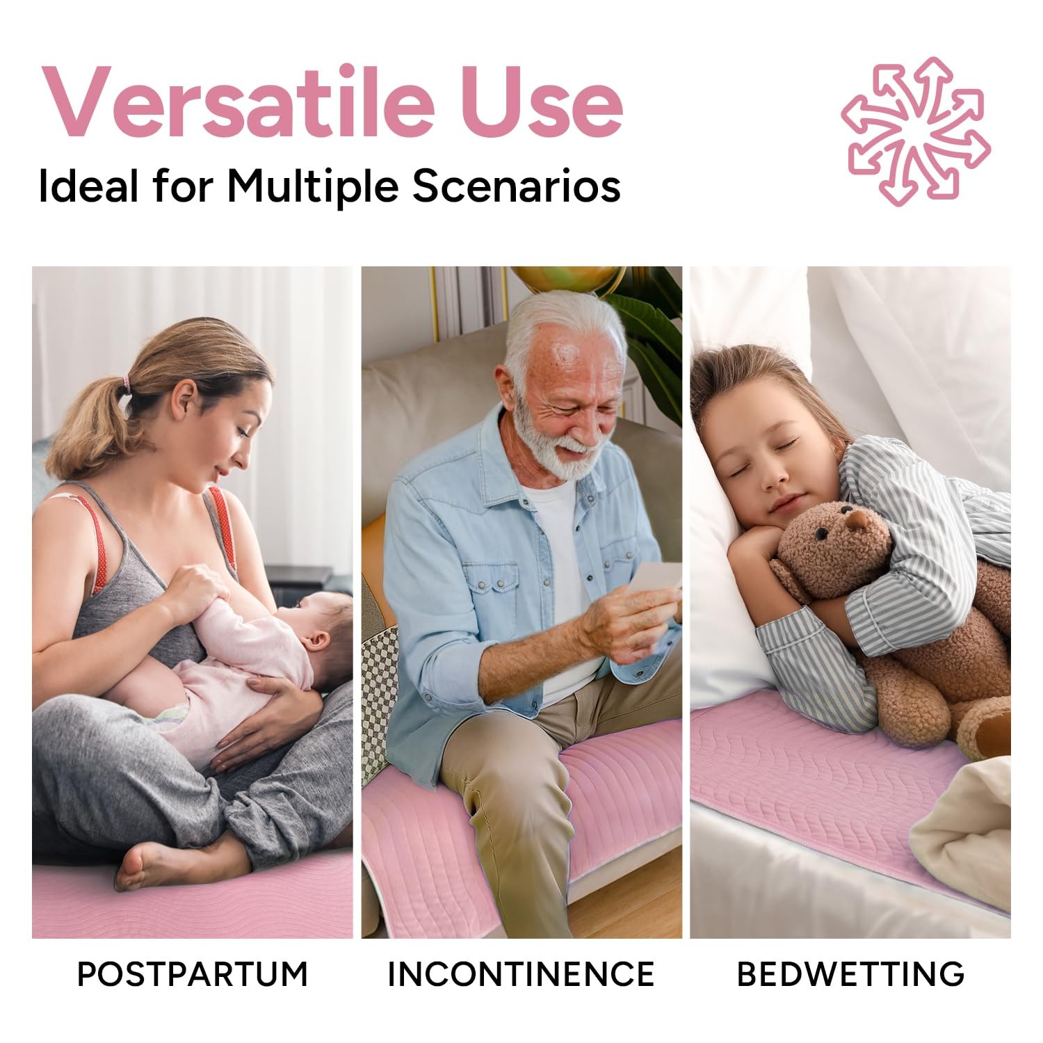 4 PCS Washable Incontinence Bed Pads 34×36 Inch Heavy Absorbent Pink