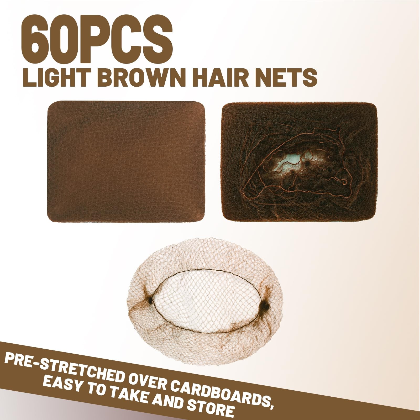 Light Brown Hair Nets 24 Invisible Nylon Women Men Buns 60 PCS Elastic Mesh