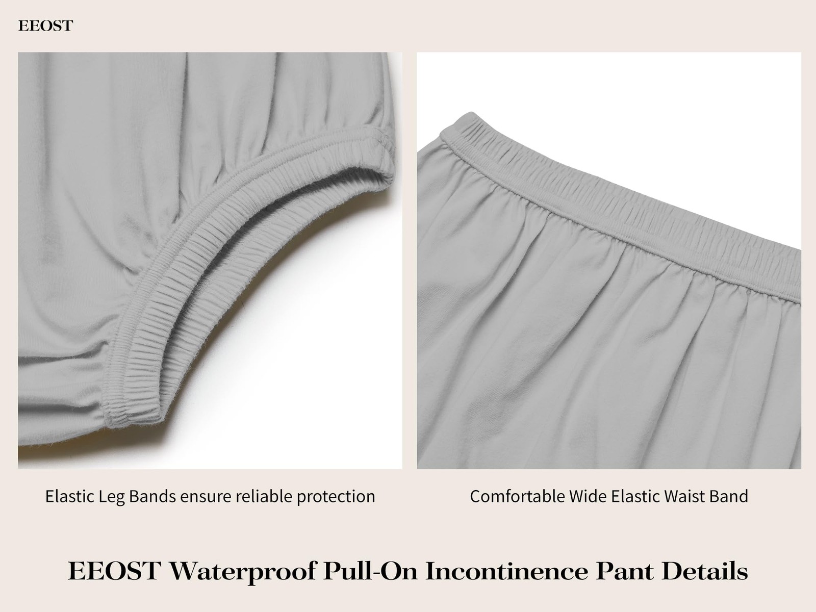 Adult Diaper Cover Noiseless Leak-Protection Waterproof Rubber Pants Gray 5XL
